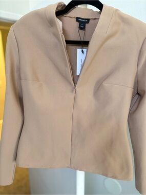 NWT Karen Millen Women's Cream-Camel Collarless Zip Jacket